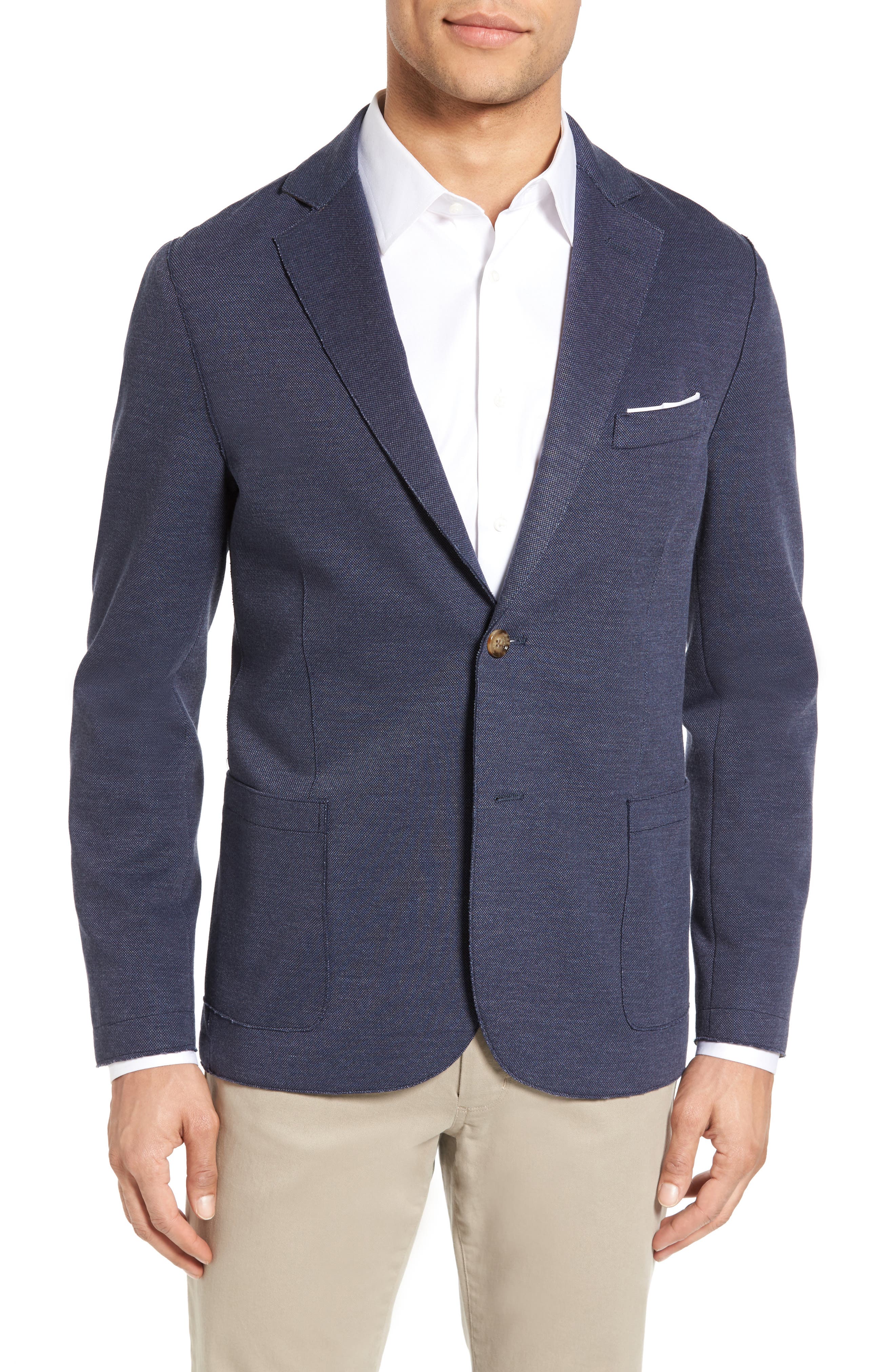 Abetteric Mens Stand Collar Knit Sleeves Blazer Sport Coat Jacket 